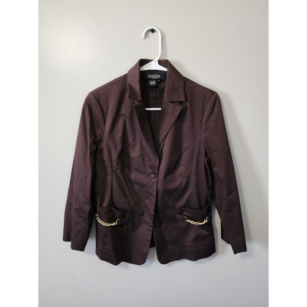 Peck & Peck Collection Womens Brown Chain Pocket Blazer Jacket Size 4 RN 97101